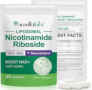 NAD+ Ergänzung für Anti-Aging und Zell-Regeneration, 900mg NAD Ergänzung, Liposomal Nicotinamid Riboside, Unterstützung Cellular, Muskel & Energie, NMN Ergänzung Alternative 80p