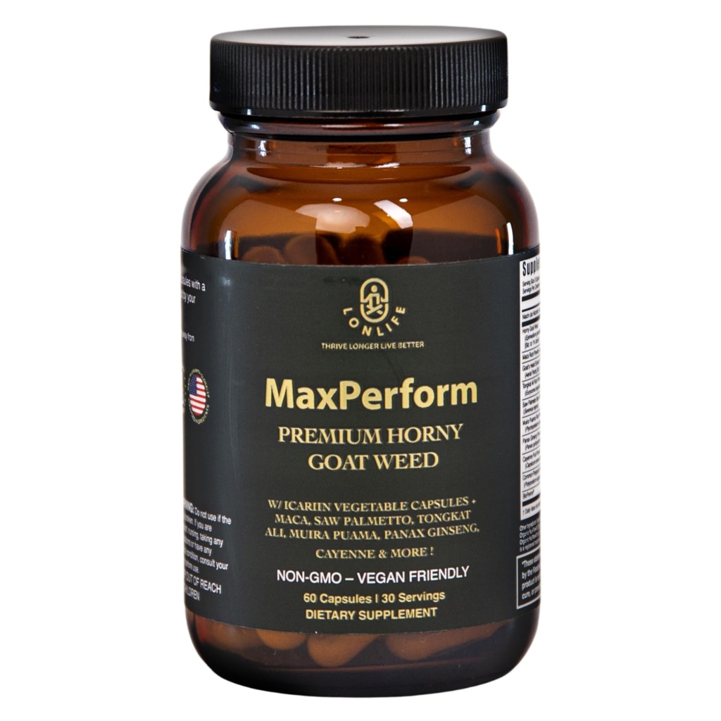 MaxPerform Herbal Supplement with Horny Goat Weed, Maca Root, Tongkat Ali, Tribulus Terrestris & Saw Palmetto - Daily Wellness Support for Men - 1275mg - 60 Capsules
