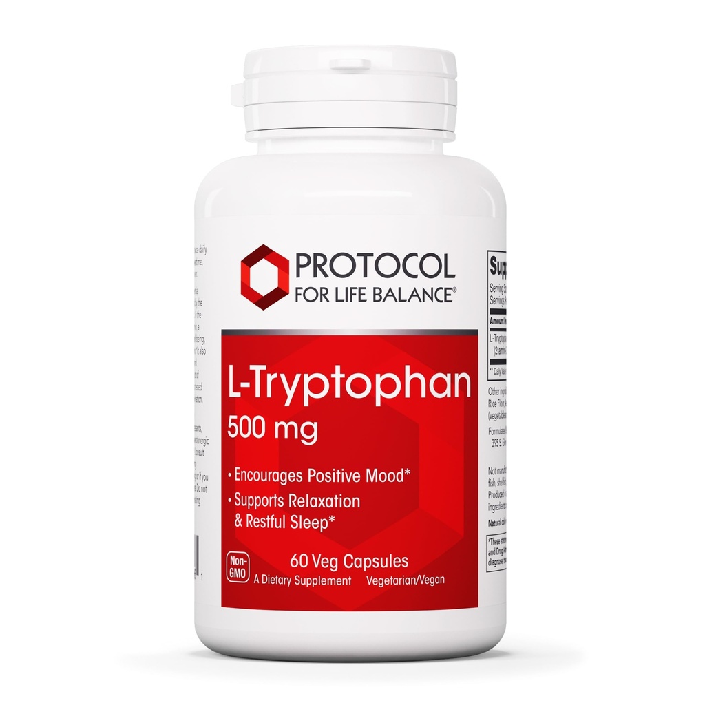 PROTOKOLL FÜR LIFE BALANCE L-Tryptophan 500mg - Stress Relief und Entspannung - 60 Veg Caps