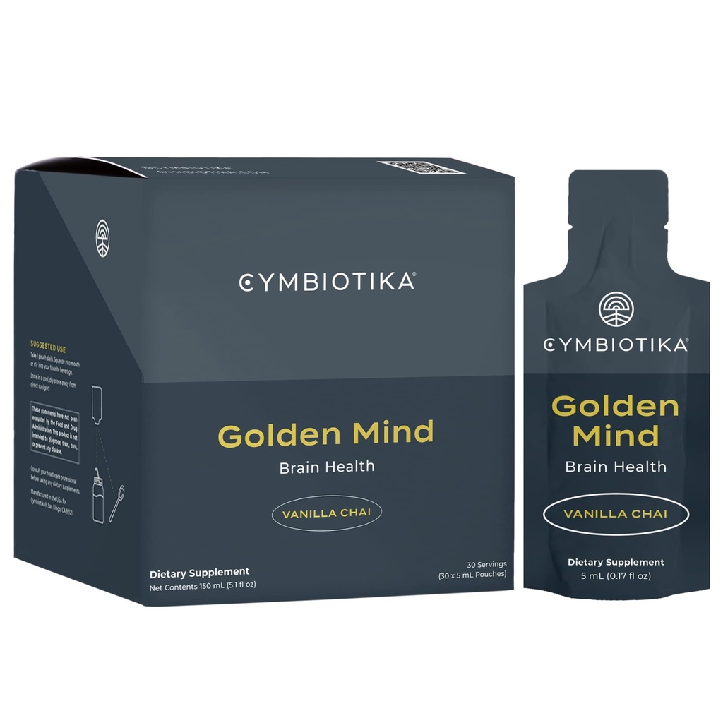 CYMBIOTIKA Golden Mind Nootropic - Boosts Focus, Memory, Alertness, Supports Nervous System with Bacopa, Green Tea, Lion’s Mane, L-Theanine, Rhodiola | 30 Pouches