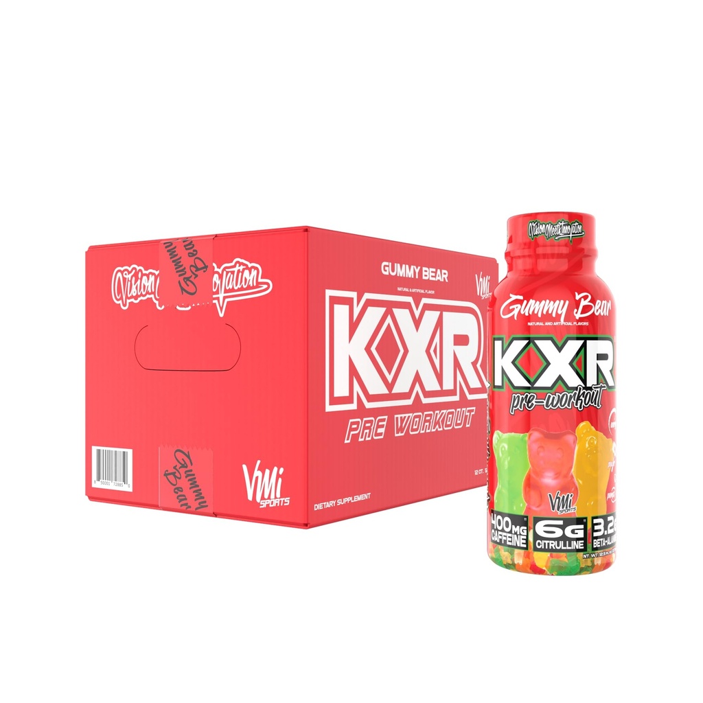 VMI Sports KXR High Stimulant Pre-Workout Energy Ready to Drink 400mg Caffeine, 6g Citrulline, 3.2g Beta-Alanine | Delicious – Convenient – Powerful | 12.5 oz Bottles (Gummy Bear, 12 Bottles)