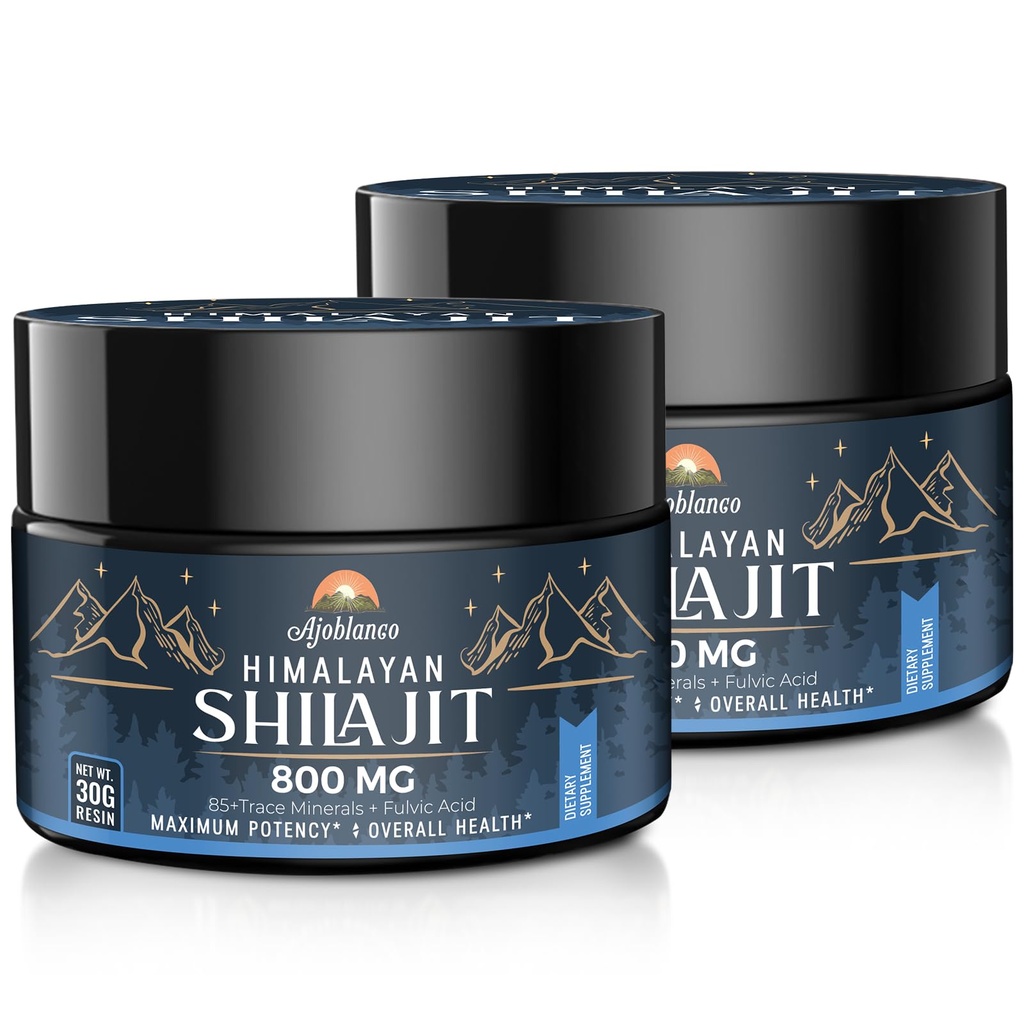 Ajoblanco 800 Mg Himalayan Shilajit Resin, Shilajit Pure Himalayan Organic, Shilajit Supplement mit Reinheit, hohe Dosierung & Potenz für Energie, Stärke & Immunität, Männer & Frauen, 30 Gramm, Pack von 2