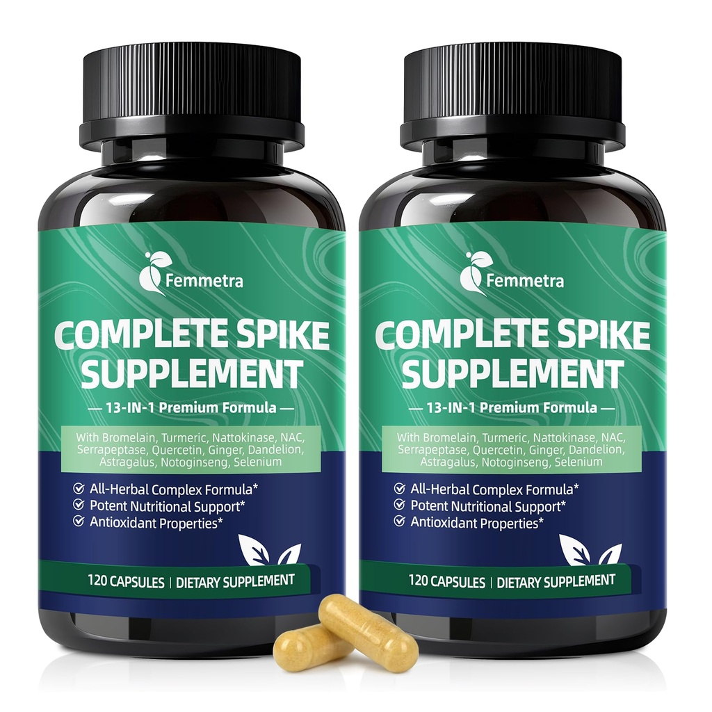 Spike Protein Detox Capsules, 8000 FU Nattokinase Supplement with Bromelain and Curcumin, 13-IN-1 Full Spectrum Spike Support Supplement for Immune & Antioxidant Health, Non-GMO, 120 Capsules, 2 Pack