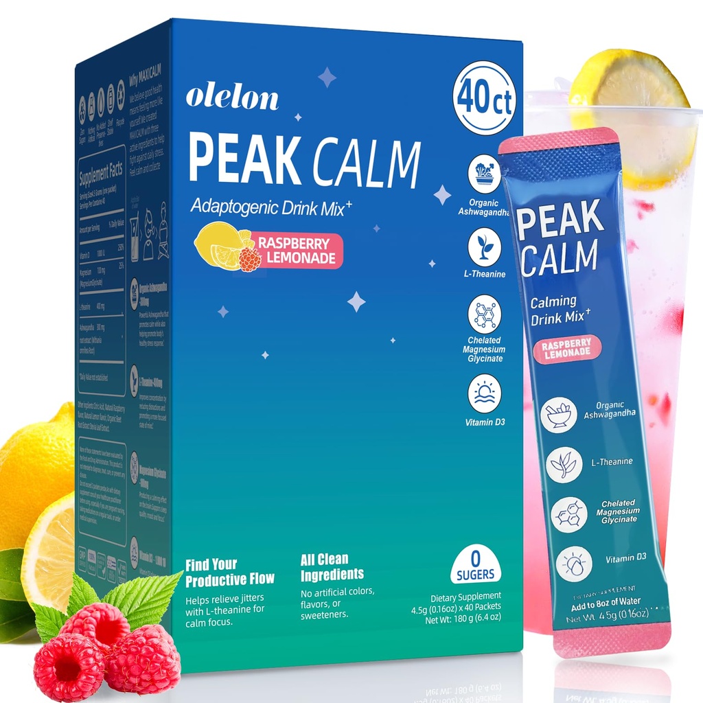 40 Count Super Cortisol Calm Drink with Magnesium Glycinate, Ashwagandha, L-Theanine & Vitamin D3 |Magnesium glycinate Powder for Relaxation, Focus & Sleep Support | Raspberry Lemonade | No Sugar
