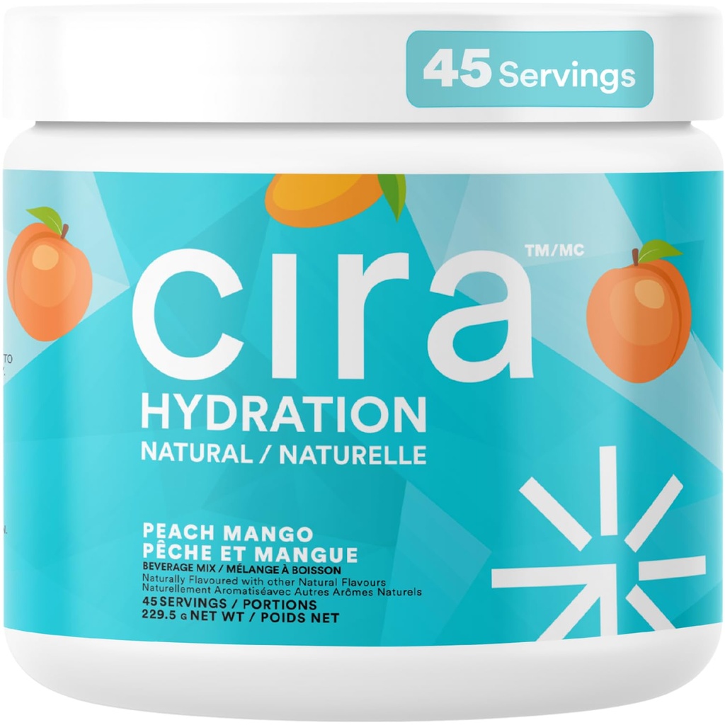 Cira Hydration Powder (45 Servings) - Natural Electrolyte Powder & Drink Mix, Naturally Flavored & Sweetened with Stevia & Himalayan Salt - Peach Mango