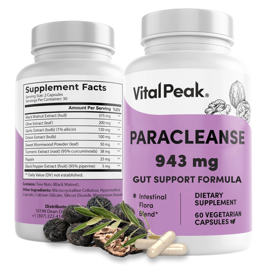 Reset Your Gut & Feel Lighter - ParaCleanse Herbal Supplements for Humans, Formula for Internal Balance, Digestive Comfort & a Clean, Fresh Start with Black Walnut, Wormwood & Olive Leaf (60 Capsules)