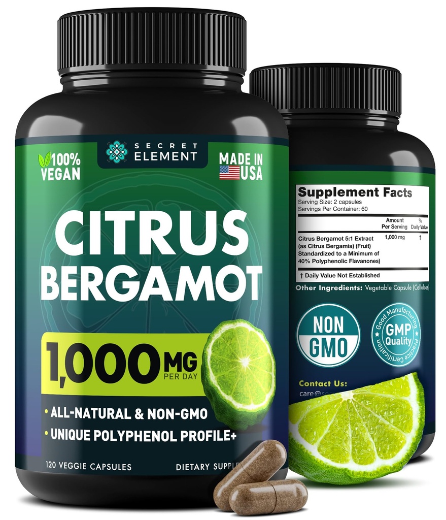 Citrus Bergamotte Extrakt 1000mg - Citrus Bergamotte Ergänzung für Herz, Immunsystem Unterstützung und gesundes Aging - Reine, Vegan Bergamotte Kapseln