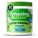 Amazing Grass Super Greens+ Protein Powder, Vanilla – 10g Plant-Based Protein, Supports Digestion & Immune System, Organic Greens Blend, 10 Servings