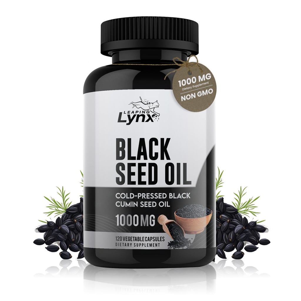 Reine organische kaltgepresste schwarze Seed Ölkapseln - Vegan Non-GMO Pure Nigella Sativa Black Cumin Seed Oil für Beauty Immunity & Overall Wellness Support - Thymoquinone-Rich 1000mg Servieren (60 Tage)