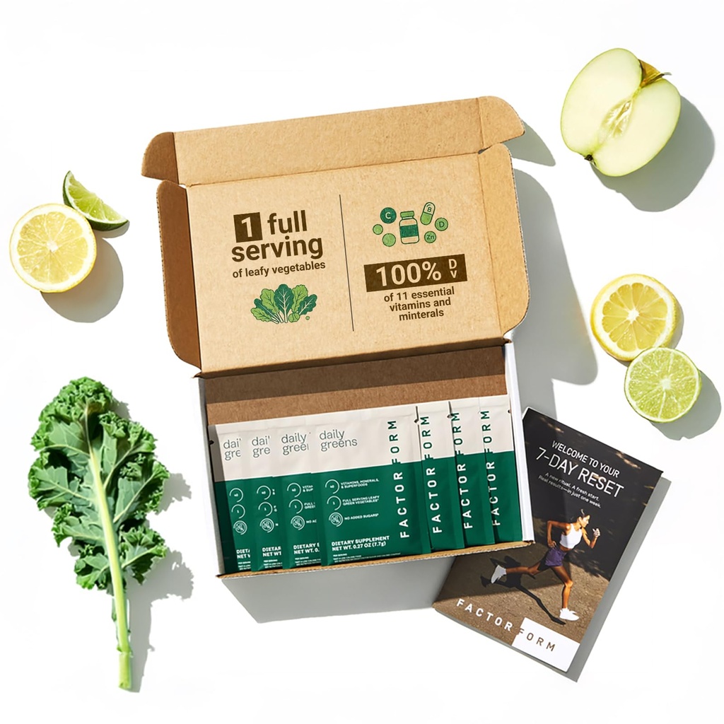 FACTOR FORM Daily Greens Superfood Powder | 5 Functional Blends for Gut Health, Energy & Immunity | Prebiotics, Probiotics, Adaptogens, B Vitamins (7 Servings, Individual Packets)
