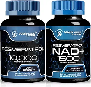 WELLNESS LABSRX Resveratrol Capsules 10000 - NAD+ Supplement Capsules 1500mg
