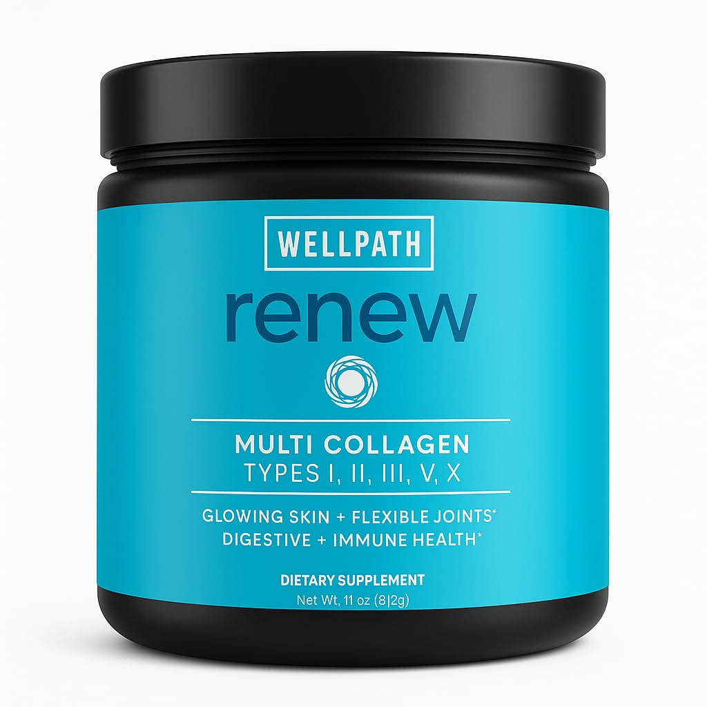 WellPath Renew Multi Collagen Protein Pulver für Frauen | Haar, Nägel, Haut | Hydrolysed Grass-Fed Bovine, Marine, & Huhn Quellen Collagen Peptides | Arten I, II, III, V, X | 11 oz | 40 Servierungen