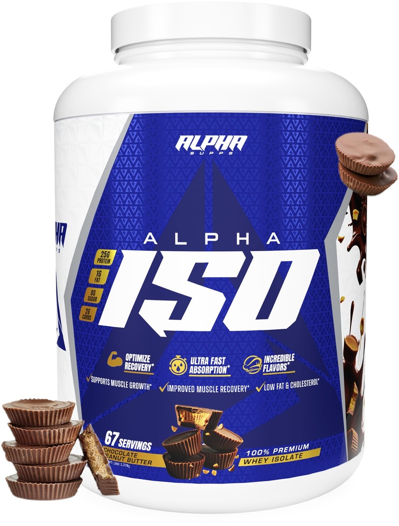 Alpha Supps ISO, Low Carb 100% Whey Protein Isolate Powder, 25 Grams Per Serving, Helps Support Muscle Growth, Low Sugar and Gluten Free (Chocolate Peanut Butter, 5 lb)