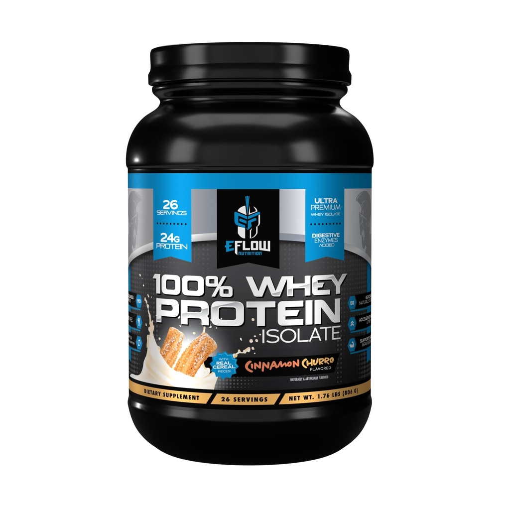eFlow Nutrition 100% Whey Protein Isolate - Lactose-Free Digestive Enzymes Added, Low Carb, Post Workout Shake, Fast Digesting for Optimal Muscle Recovery - Cinnamon Churro (26 Servings)