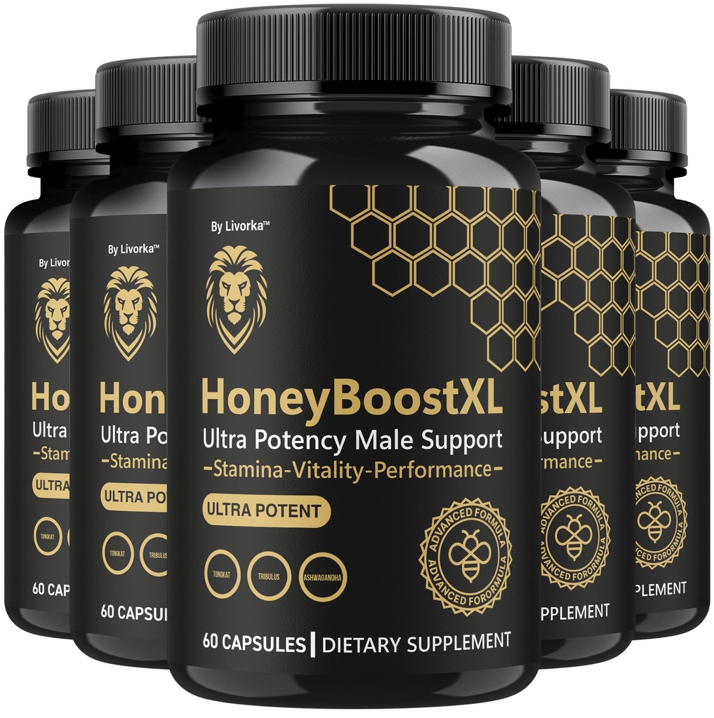 (5 Pack) Honey Boost XL Capsules - Official HoneyBoost XL Advanced Premium Supplement for Men Support - Maximum Strength, Natural HoneyBoostXL for Overall Health & Wellness, 300 Capsules for 5 Months