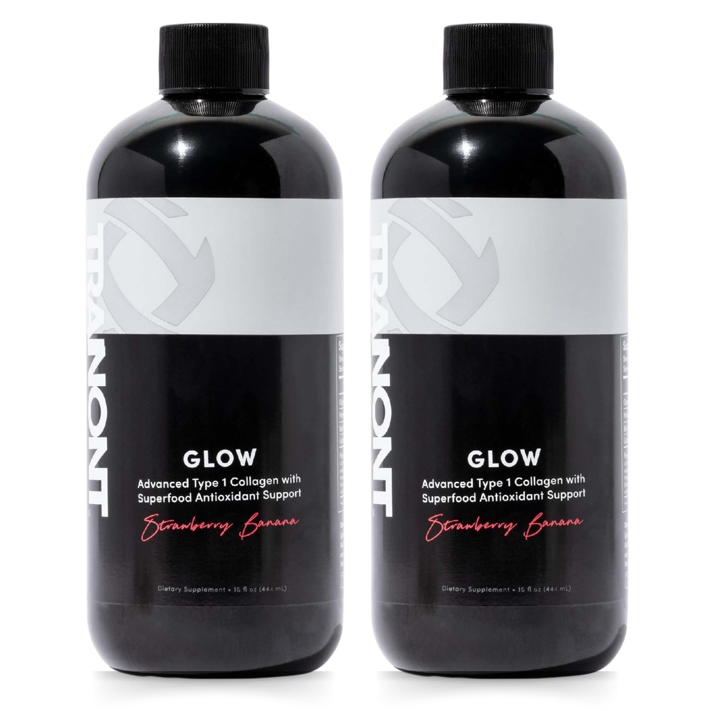 Tranont Glow Liquid Collagen for Women | Multi Collagen Peptides with Hyaluronic Acid & Biotin | Hair, Skin & Nail Support | Hydrolyzed Collagen Shot | Strawberry Banana | 30 fl oz