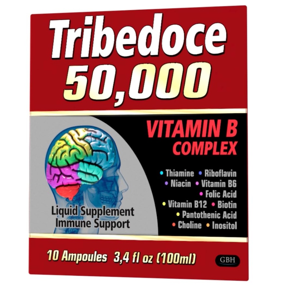 50,000 - Vitamin B Complex Liquid Supplement, Immune Support, Non-GMO, 10 Ampoules (3.4 fl oz / 100 ml)