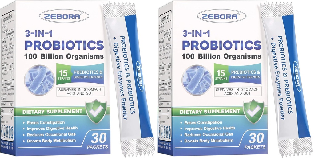 Probiotics for Women & Men - 100 Billion Plus Digestive Enzymes & Prebiotics, Highest Potency 3-in-1 Complete Probiotics for Digestive Health, Immune Support (Pack of 2)