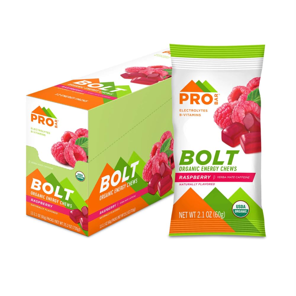 PROBAR - BOLT Organic Energy Chews, Raspberry, Non-GMO, Gluten-Free, USDA Certified Organic, Healthy, Natural Energy, Fast Fuel Gummies mit Vitaminen B & C (12 Count)