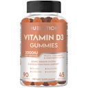 Vitamin D Gummies for Adults (Vitamin D3 2000 IU). Gelatin-Free, Gluten-Free & Non-GMO Vitamin D Gummy. Supports Bones, Muscles, and Immune System. 45 Day Supply. D3 Gummies for Adults