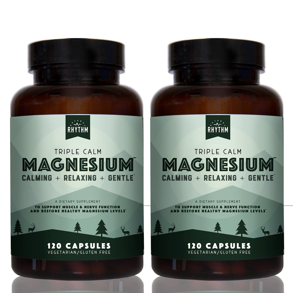 Natural Rhythm Triple Calm Magnesium 150 mg - 2 Pack – Magnesium Supplement mit Magnesium Glycinat, Malat und Taurat. Calming Blend für Erholung und Entspannung - 120 Count Bottles