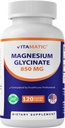 Vitamatic Magnesium Glycinate 850 mg (High Potency) – Supports Muscle, Nerve & Heart Health – 120 Veg Capsules – Non-GMO, Made in USA