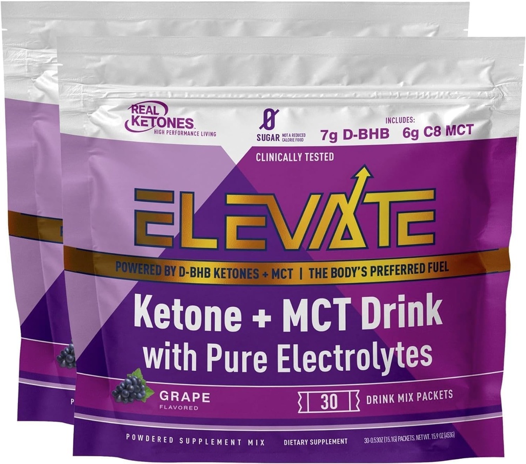 Echte Ketone Exogene Keto D BHB + MCT + Elektrolyte, Koffeinfreies Getränk-Mischpulver, Traubentartrat für schnelle Ketose (56 Servierungen)
