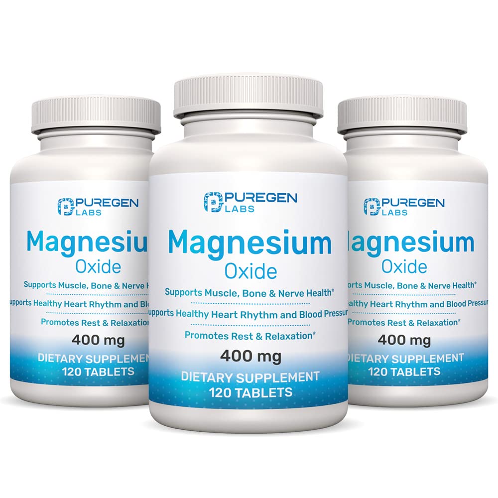 Magnesium 400mg [hohe Potenz] Ergänzung – Magnesiumoxid für Immununterstützung, Muskelrückgewinnung, Leg Cramps, Entspannung - 3 Pack | Gesamt 360 Count