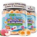 Kids Multivitamin Gummies + Iron, Kids Focus Gummies with Omega-3, Brain Attention Supplements, Memory, Vision, w/ Lutein, Methylated Folate & B12, Probiotics, Fiber, Children Vitamins for Growth 2P