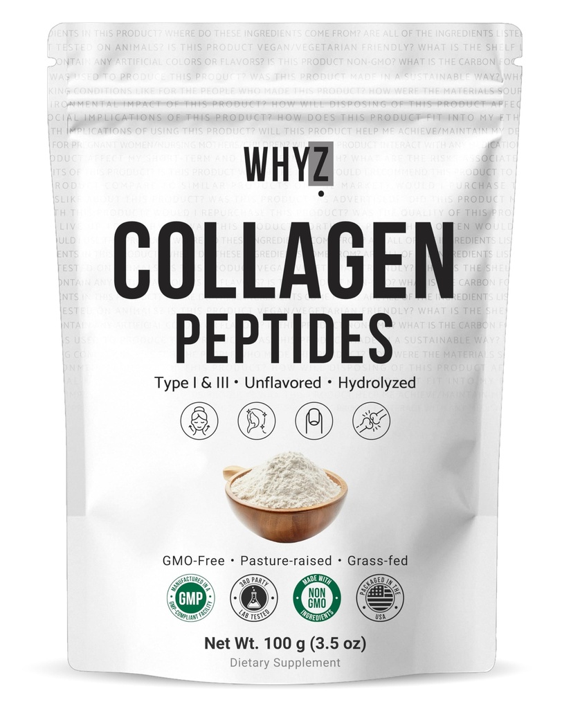 Bovine Collagen Peptides Powder Hydrolyzed Type I & III Protein, Grass-Fed Pasture-Raised Source, Unflavored Collagen Supplement Paleo-Friendly for Active Lifestyles & Wellness Non-GMO, 100g (3.5 oz)