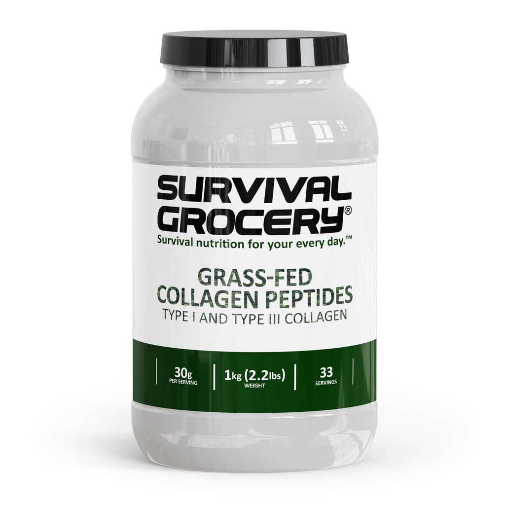 Survival Grocery® Collagen Peptides Powder – Grass Fed Hydrolyzed Collagen Protein Supplement, Types I & III, Unflavored, Gluten Free, Keto Friendly, Non-GMO, Dairy Free, 1kg, 1 Jug