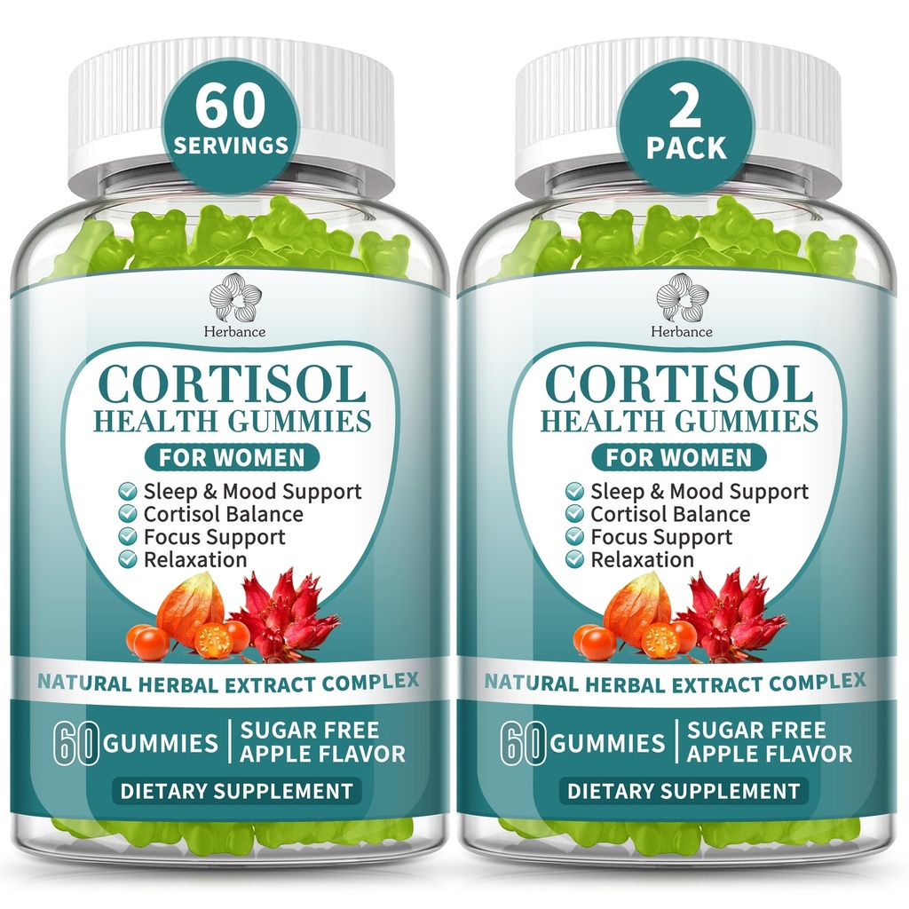 (2 Pack) Cortisol Supplements Gummies for Women, Cortisol Reducer w.Ashwagandha Rhodiola Rosea Magnesium L-Theanine Phosphatidylserine Black Peper, Hormone Balanced & Lower Cortisol, 120 Gummies