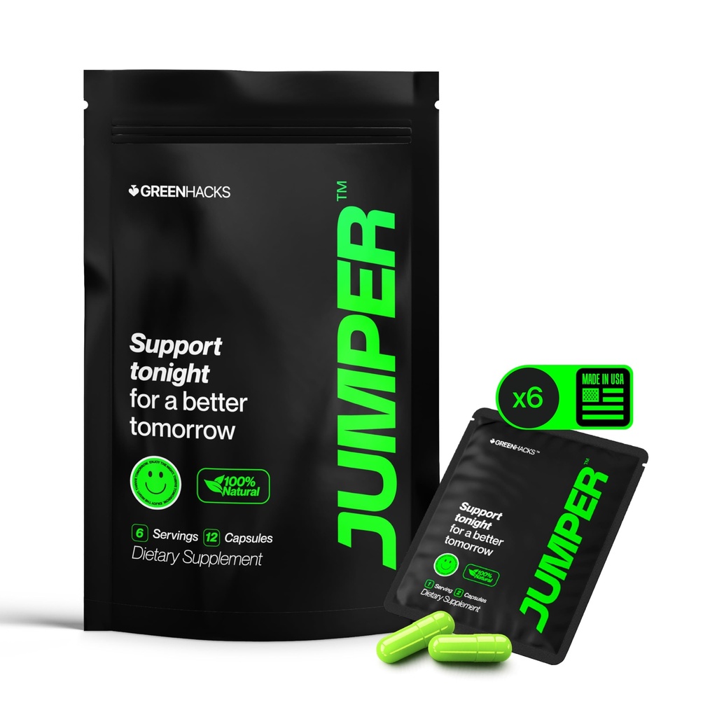 Jumper Hangover Support Wellness Supplement,Supports Your Body Before Social Occasions, Wake Up Feeling Refreshed, Travel Friendly Sachets, 6 Pack, Natural Liver Support Capsules.