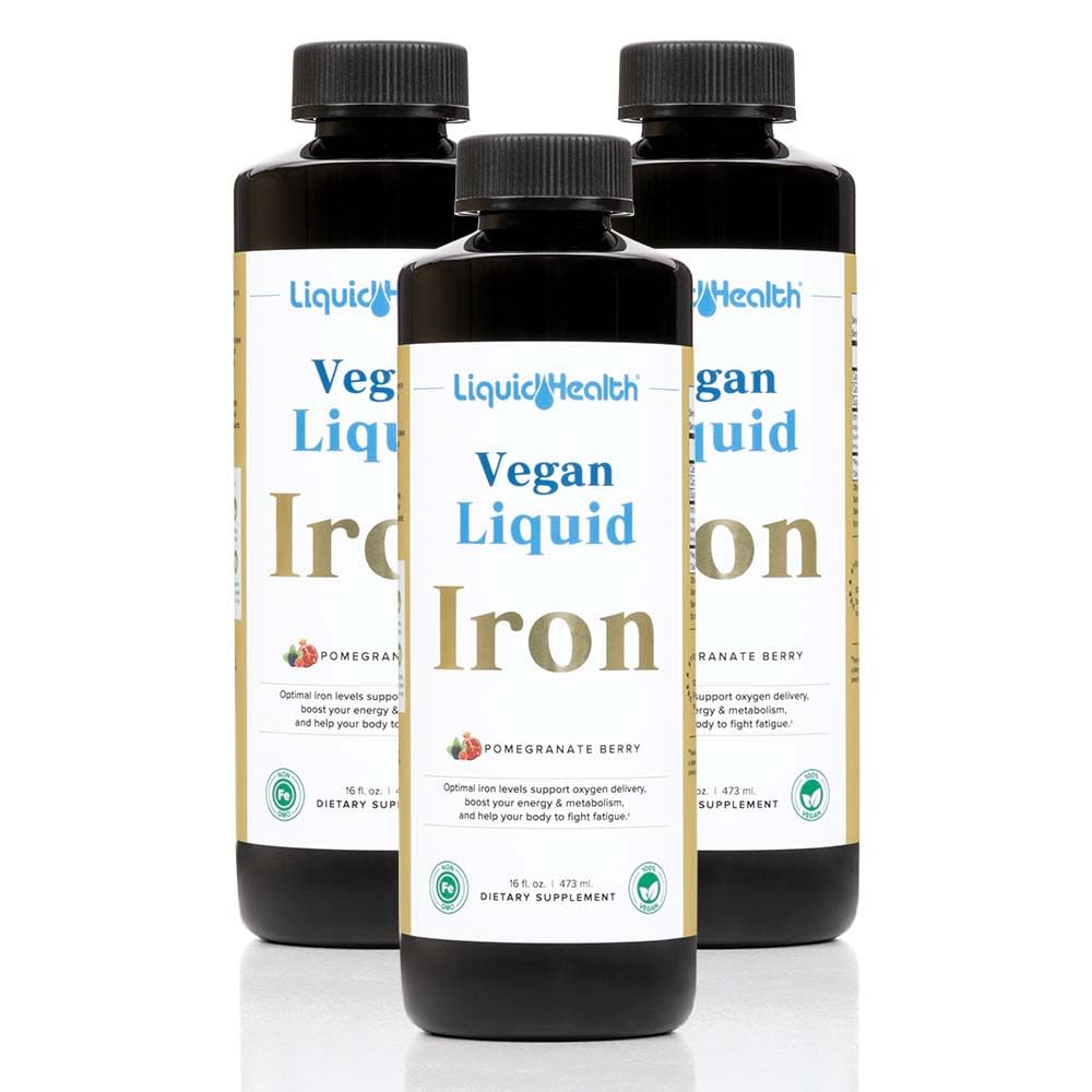 LIQUIDHEALTH Vegan Liquid Iron Supplement mit SunActive & Ferrochel Fe - Natürliche Energie, Immunsystem & Stoffwechselunterstützung, Mental Clarity, Prenatal/Postnatal - USA Made, Non-GMO (3 Pack)