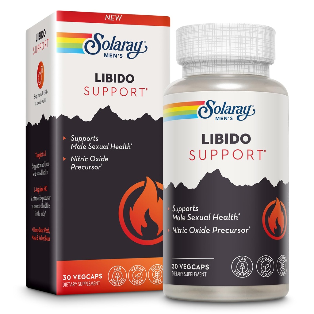 SOLARAY Libido Support for Men - Sexual Health, Nitric Oxide Precursor - Tongkat Ali Extract, L Arginine, Horny Goat Weed - 60 Day Money-Back Guarantee, 30 Servings, 30 VegCaps