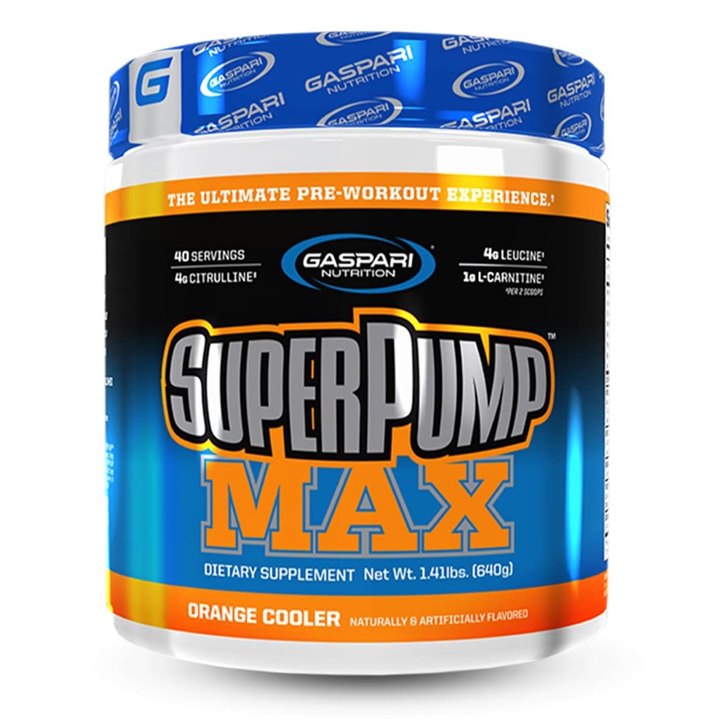 Gaspari Nutrition SuperPump MAX, The Ultimate Pre Workout Powder, Sustained Energy Preworkout, Nitric Oxid Booster, Muskelwachstum, Erholung & Replenishes Elektrolyte (40 Servieren, Orange Kühler)