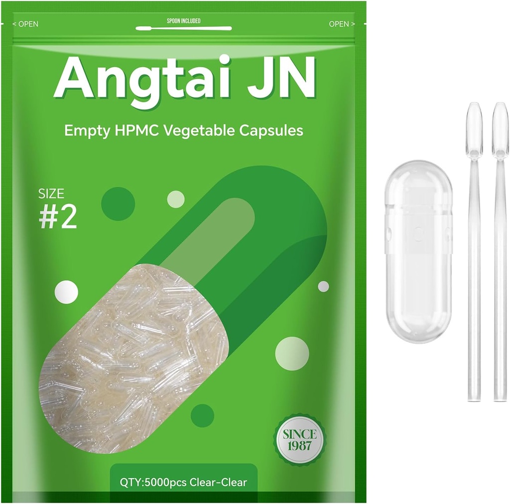 Leere Kapseln Größe 2 - Vegan Kapseln Leer - Pill Kapseln Leer (5000 Zähler) mit 2 Micro Lab Spoons für Kapselfüllset - Veggie Kapseln Leer für DIY Ihre eigenen Ergänzungen