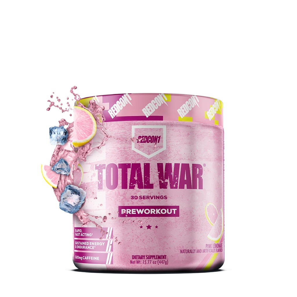 REDCON1 Total War Pre Workout - Beta Alanine + Citrulline Malate Keto Friendly Preworkout for Men & Women with 320mg of Caffeine - Fast Acting - Pink Lemonade (30 Servings)