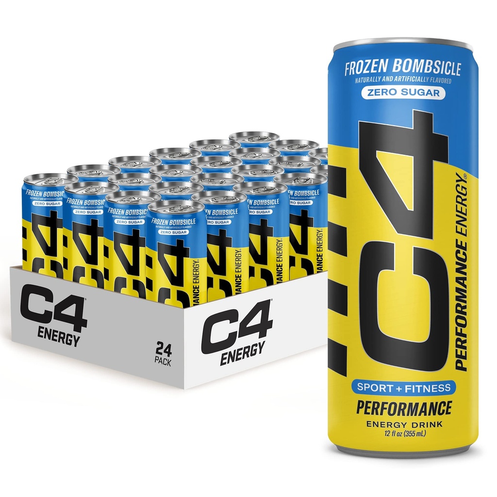 C4 Energy Drink 12oz (Pack of 24) - Frozen Bombsicle - Sugar Free Pre Workout Performance Drink with No Artificial Colors or Dyes