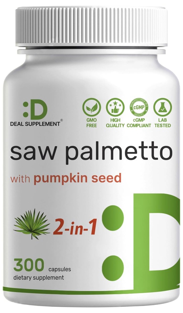 Saw Palmetto Ergänzung mit Kürbis Seed, 300 Kapseln | Fördert Prostata Gesundheit | DHT Blocker | Haarwachstum Vitamine, Pflege normaler Harnfrequenz