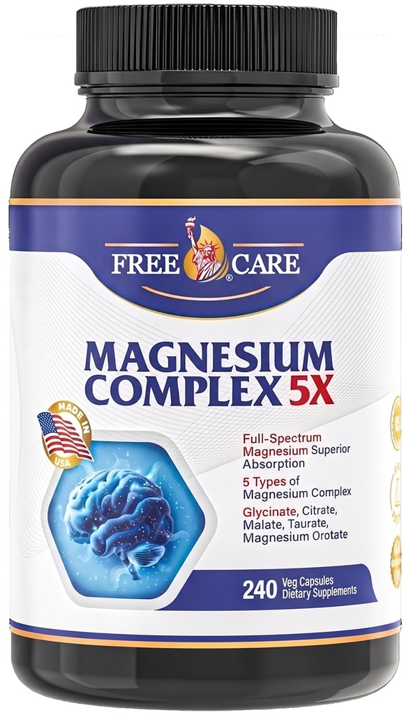 820mg Magnesium Complex 240 Veggie Capsules,for Women & Men with Magnesium Glycinate,Citrate, Malate,Taurate & Orotate for Sleep, Mood, Muscle Relaxation & Nerve Function Vegan Friendly, Non-GMO