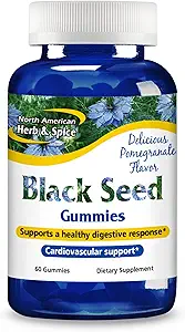 NORTH AMERICAN HERB & SPICE Black Seed Gummis, Granatapfel - 60 Gummi - Herz-Kreislauf- & Verdauungsunterstützung - Non-GMO - 30 Servietten
