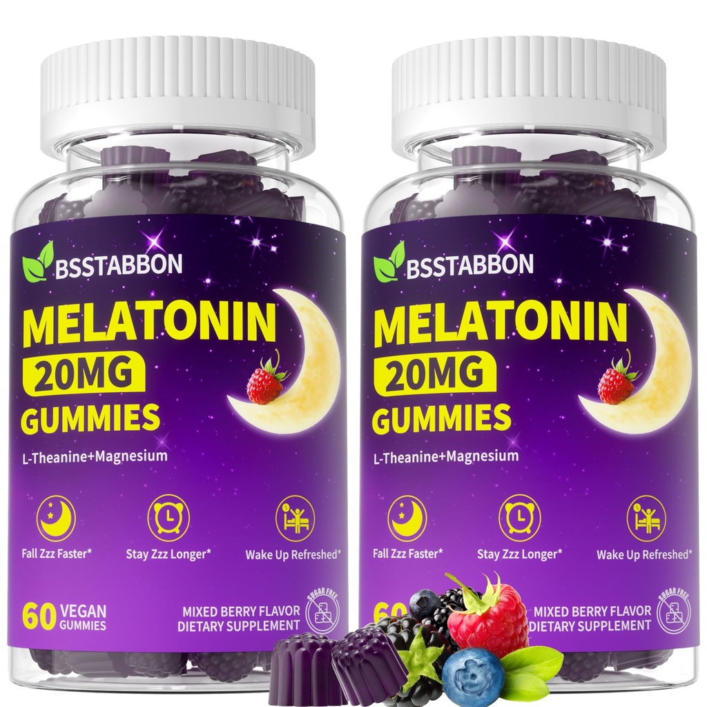 Natural Melatonin 20mg Gummies: Sugar Free Chewable Vegan Supplement with Magnesium Ashwagandha Zinc GABA Vitamin B12 Lemon Balm L-Theanine - Immune Deep Zzz for Adults Women Men(120Count)