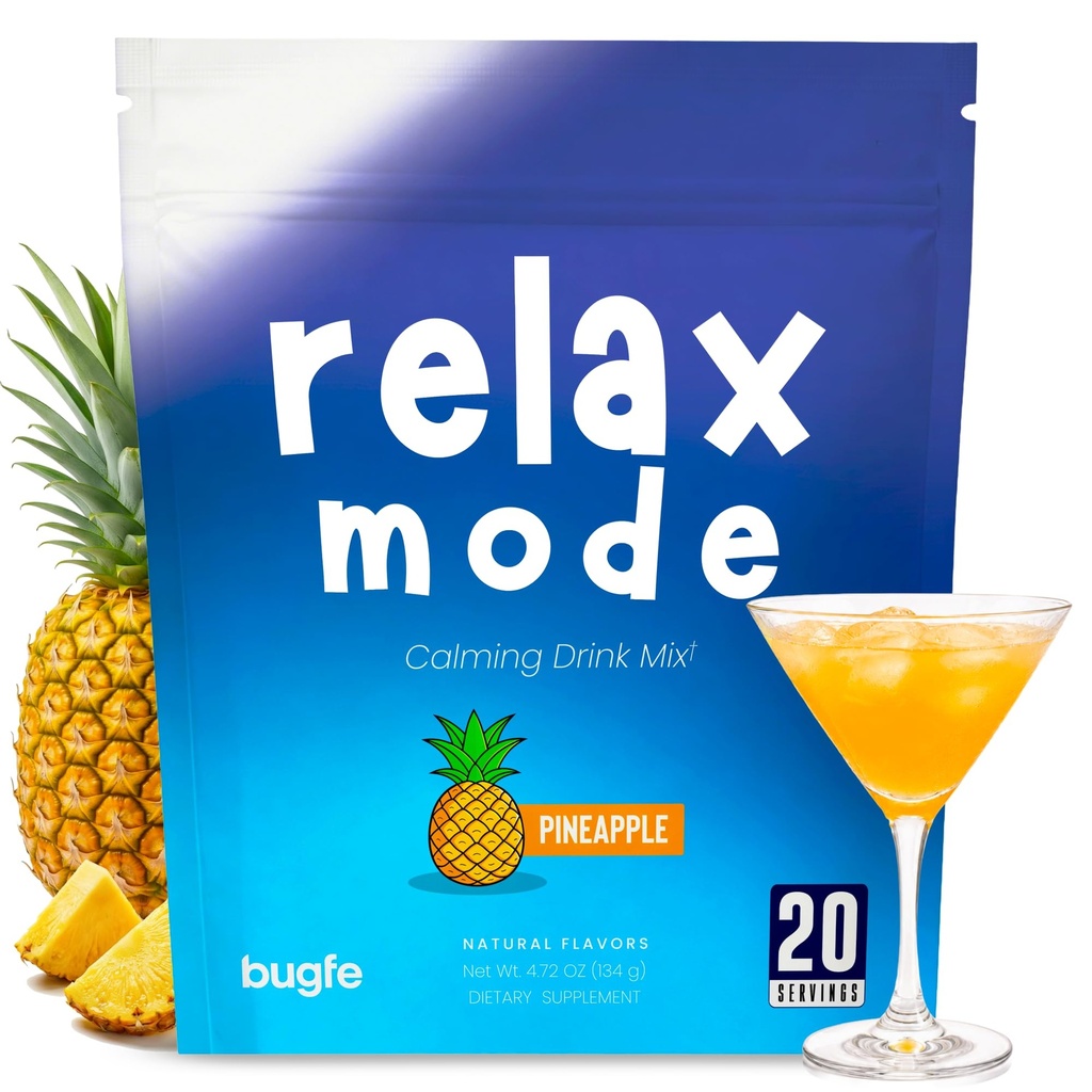 Relax Calming Drink Powder for Stress, Sleep & Relaxation Support – L-Theanine, Ashwagandha, Lemon Balm, Magnesium Glycinate, Passion Flower, L-Glycine – Pineapple, 20 Servings