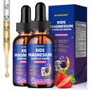 Magnesium Complex Liquid for Kids, Magnesium Glycinate, Malate, Taurate, Citrate with L-Theanine, Vitamin B6, B12, D3 Kids Liquid Drops for Sleep, Relaxation, Calm, Focus - 4 Fl Oz, Strawberry Flavor