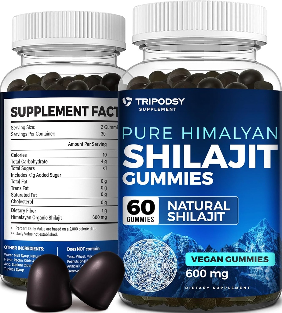 Pure Himalayan Organic Shilajit Gummis - Potent Shilajit Resin Supplement für Herren & Frauen - 100% natürlich mit 90+ Trace Minerals - Boost Energy, Vitality und Immununterstützung - 60 Gummis