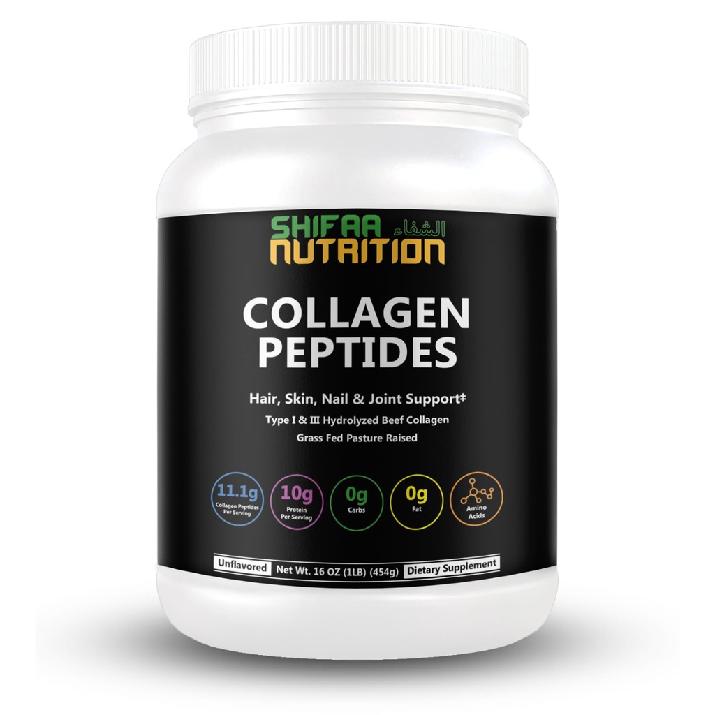 Halal & Grass Fed Collagen Peptides Powder 1 lb. 16oz Unflavored Hydrolysed Collagen Peptides Powder Type I & Type III für Haar, Haut, Nails & Joints | Keto & Paleo Friendly | Sugar & Gluten Free