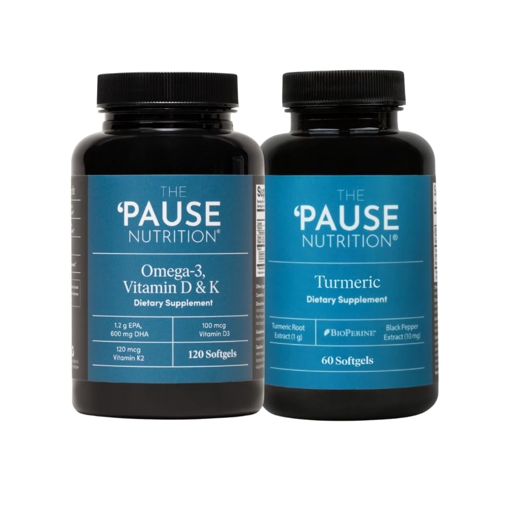 The 'Pause Life Turmeric + Omega 3 with Vitamin D & K2 Supplements Bundle, Bone, Joint & Immune Support, Natural Ingredients, Gluten Free, Dairy Free, Unflavored Softgels, 60 & 120 Count