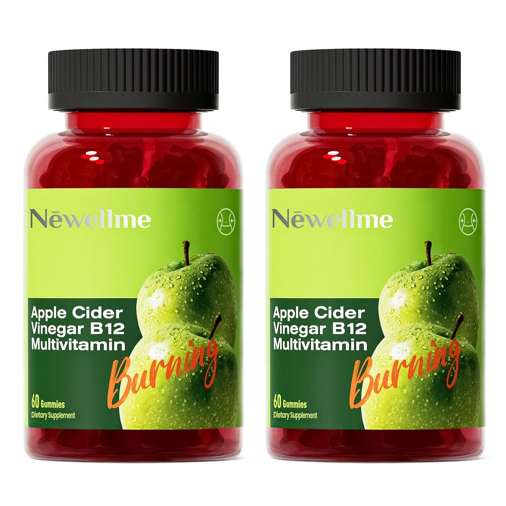 NEWELLME Sugar-Free Apple Cider Vinegar Gummies B12 Multivitamin,ACV Supplement Gummy Vitamins,Vegetarian Supplement for Women & Men,Non GMO,Support Normal Energy Levels & Gut Health 120 Gummies