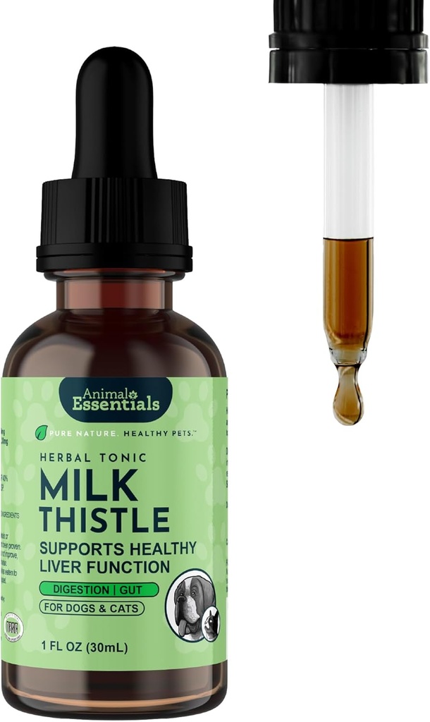 Animal Essentials Milchdistel für Hunde & Katzen - Lebergesundheitsunterstützung, Kräuterextrakt, Leberpflege-Ergänzung, Organische Flüssigkeitstropfen - 1 FL Oz